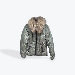 Michael Kors Green Jacket with Real Fur Collar